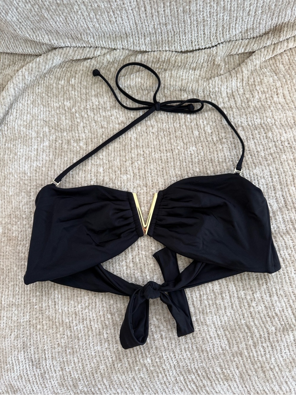 Victorias Secret Black Halter Bikini Top with Gold Harware